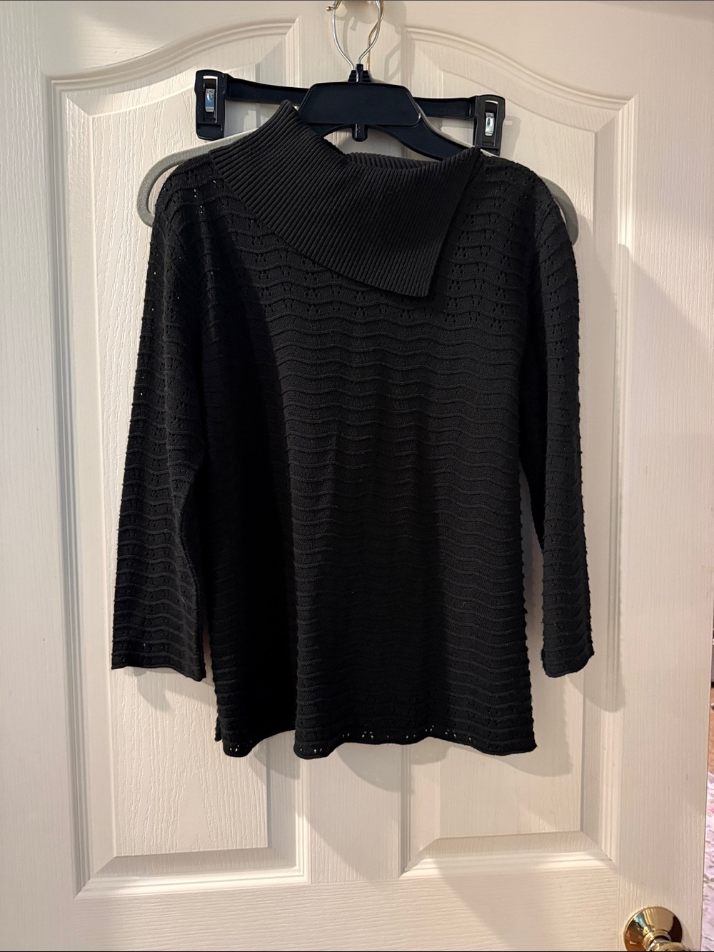 Alfred Dunner Black Ribbed Asymmetrical Funnel Neck Sweater